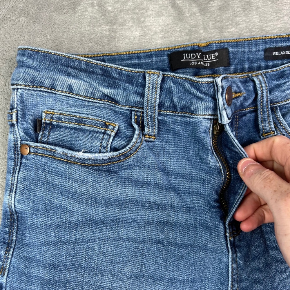 Judy Blue Relaxed Fit Jeans Womens 29 Blue Solid Stretch Denim Whiskered Preppy - Picture 4 of 14